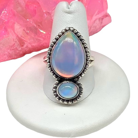 Northern Lights Aurora Fire Opal Ring Size 9 Solid 925 Sterling Silver - Picture 1 of 10